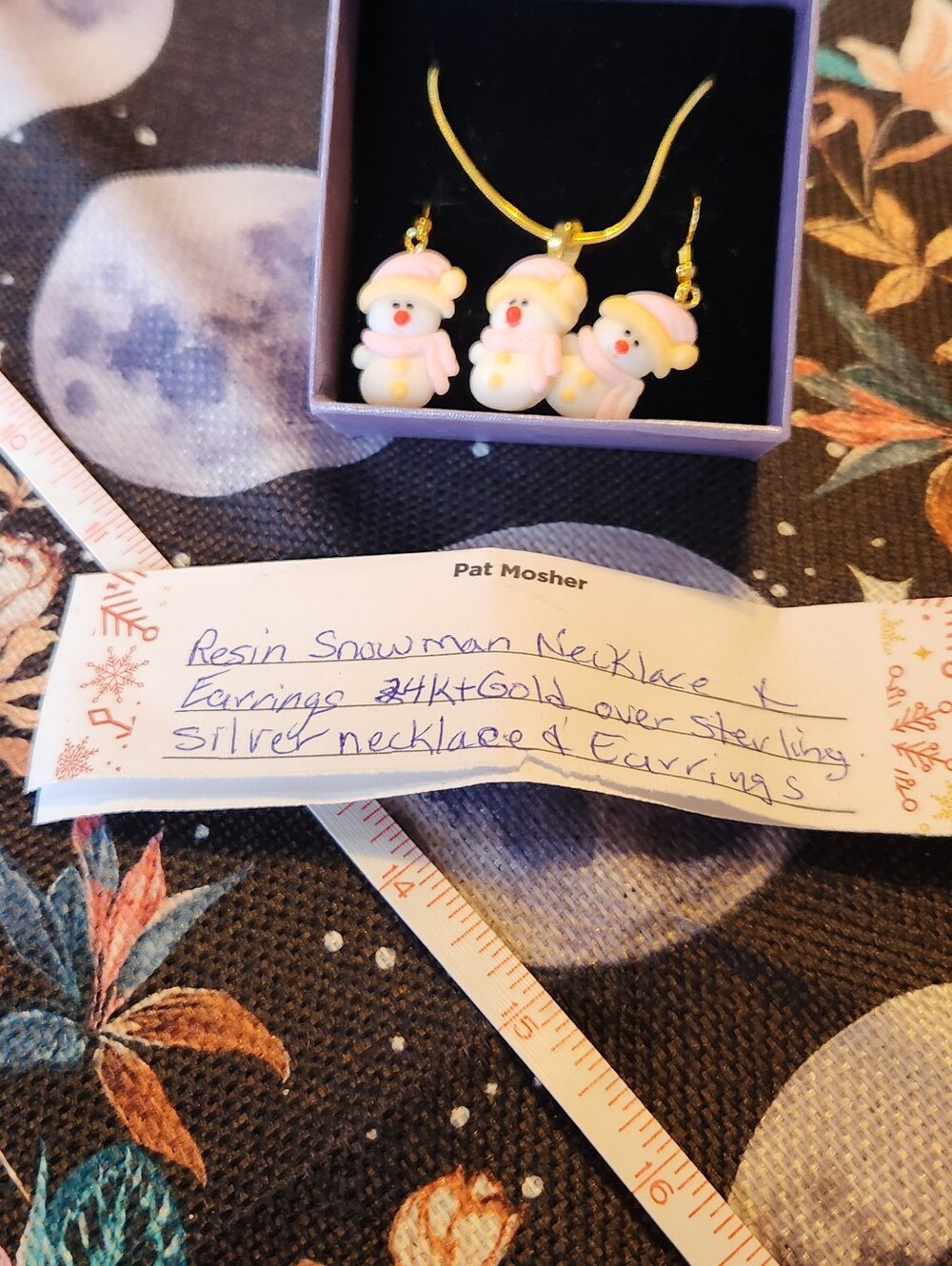 Resin Snowman Necklace/Earrings 24kt Gold Over Sterling Silver Necklace/Earrings